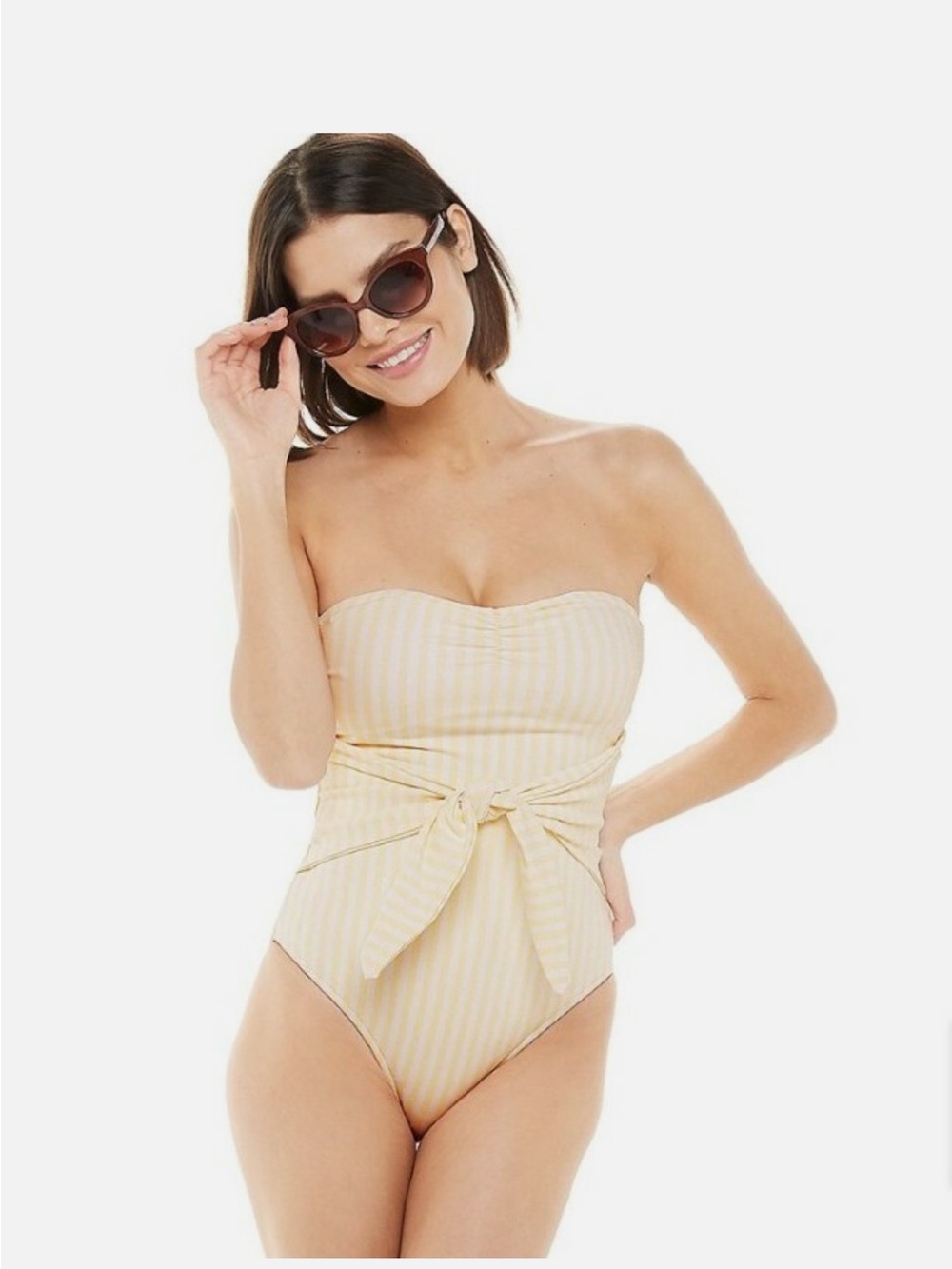 WeWoreWhat Bandeau Tie Front One Piece Swimsuit